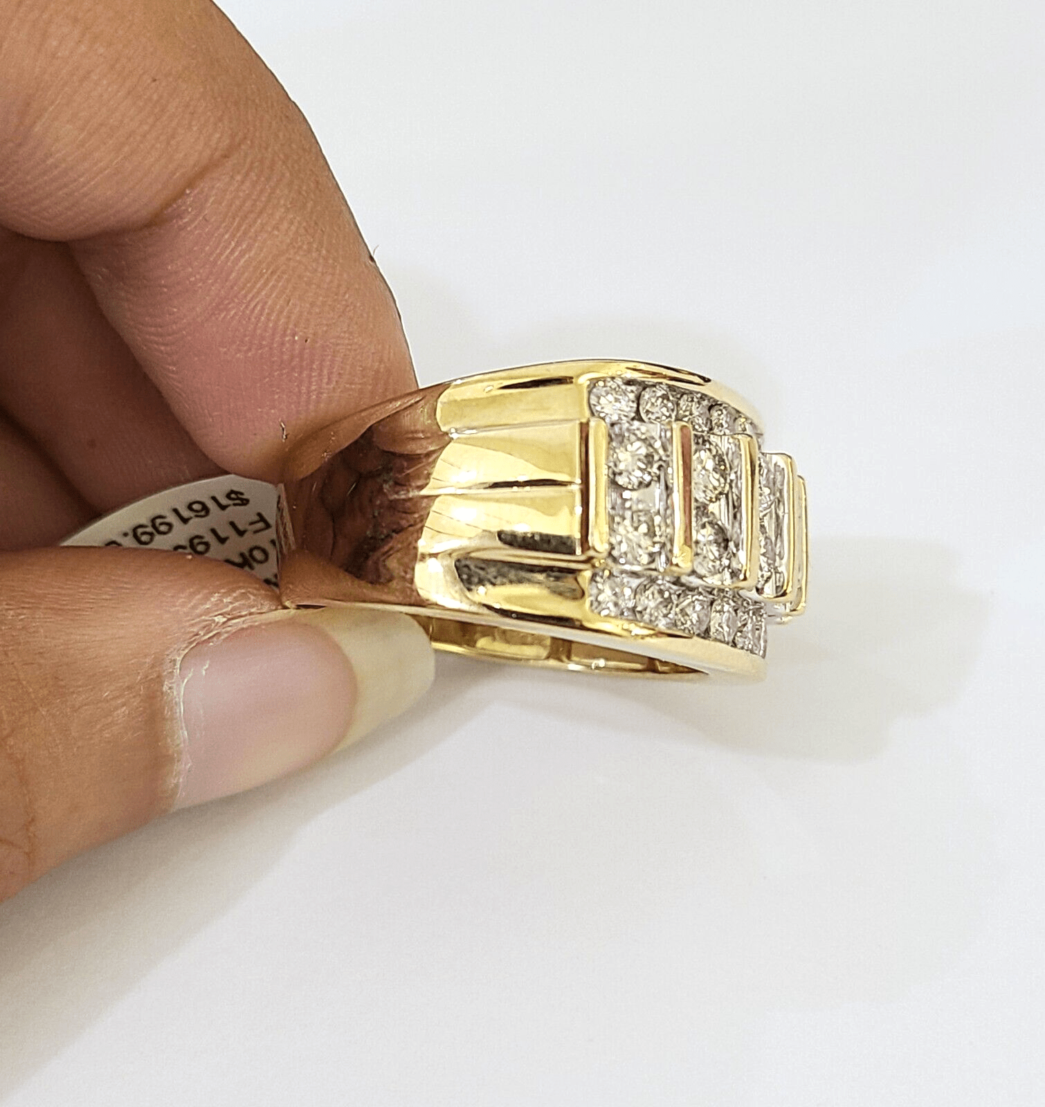 Real 10k Yellow Gold White Diamond Mens Ring Genuine Natural Creation - GoldenlinQ